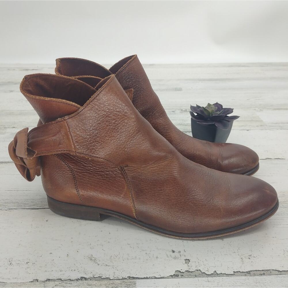H by Hudson Brown Leather Etty Ankle Booties Tie Backs Slip On Size 8